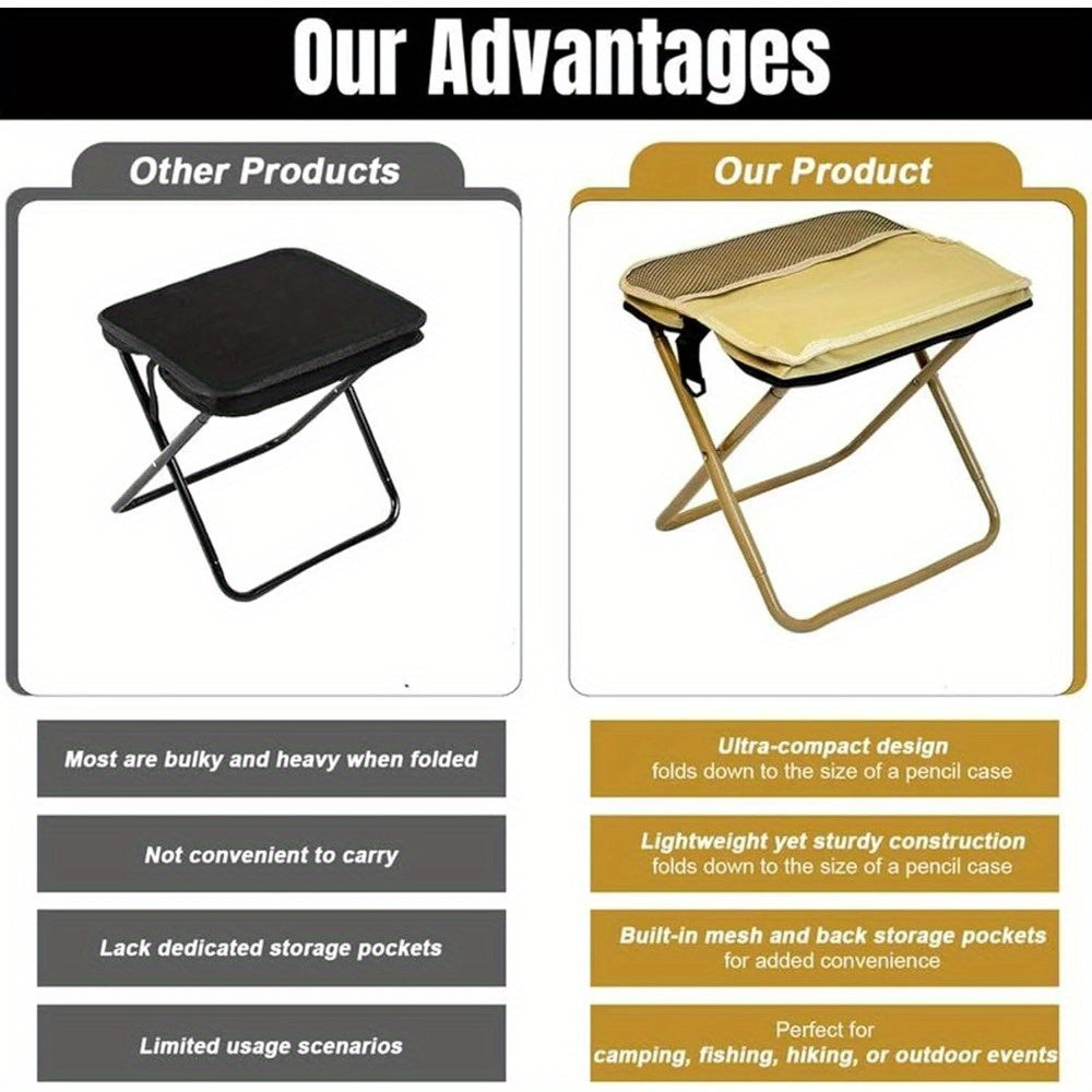 Portable Folding Backpack Chair with Carry Bag - Compact Lightweight Stool for Camping, Fishing, Picnic & Travel - Ergonomic Design,