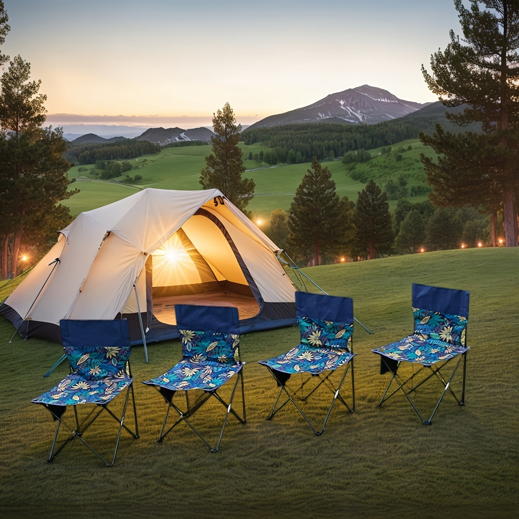 Portable Folding Camping Chair with Floral Backrest & Side Pockets - Lightweight Steel Frame, Durable Oxford Fabric, Compact Foldable Design for Outdoor Fishing,