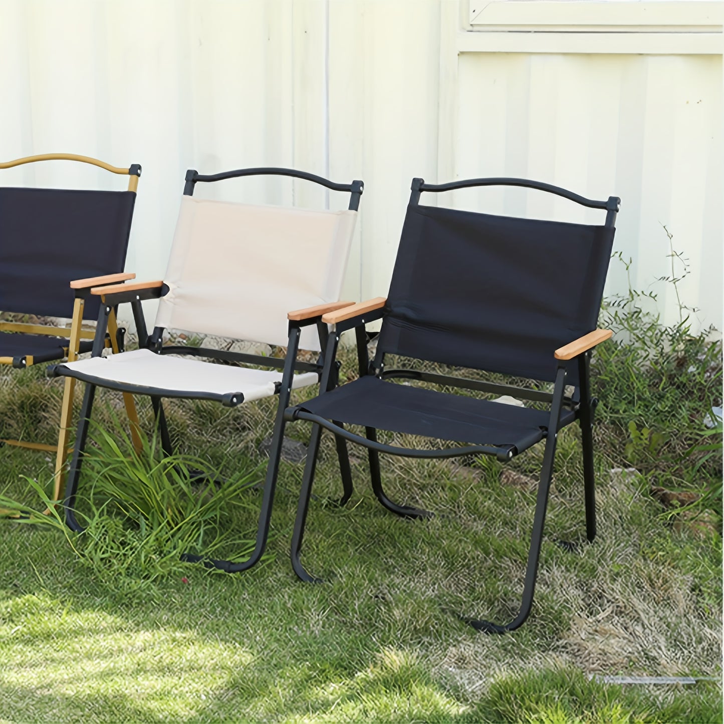 Portable Folding Chair - Lightweight And Durable, Suitable for Camping, Picnics And Outdoor Relaxation, Beige Fabric Seat with Black Metal Frame, Fishing Chair,