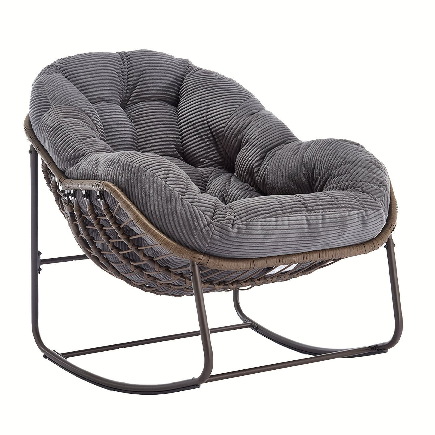 HOMEFUN Outdoor Rattan Rocking Chair with Padded Cushion - Ergonomic Recliner for Front Porch, Living Room, Patio & Garden - Durable Metal Frame, Polished Finish,