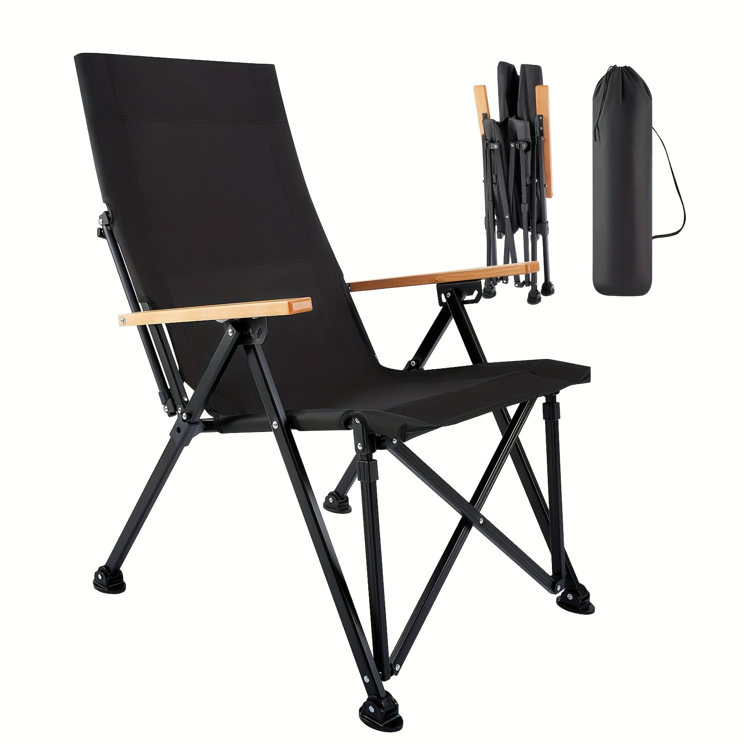 Portable Folding Camping Chair with Armrests - Lightweight Outdoor Beach & Picnic Chair, Ergonomic Design, Durable Black Frame & Orange Accents,