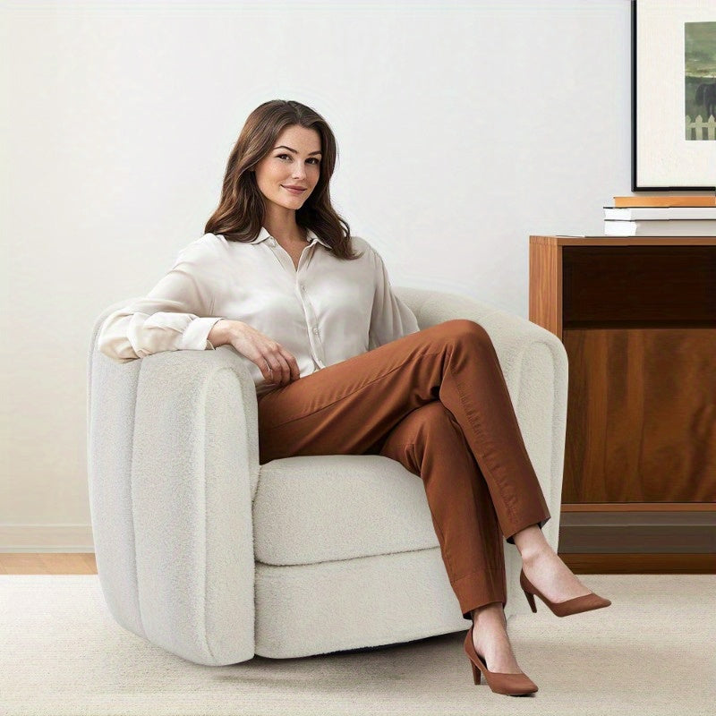 Modern Swivel Barrel Chair - Ergonomic Office & Living Room Armchair with 360-Degree Rotation, Sturdy Metal Base, Compact Space-Saving Design