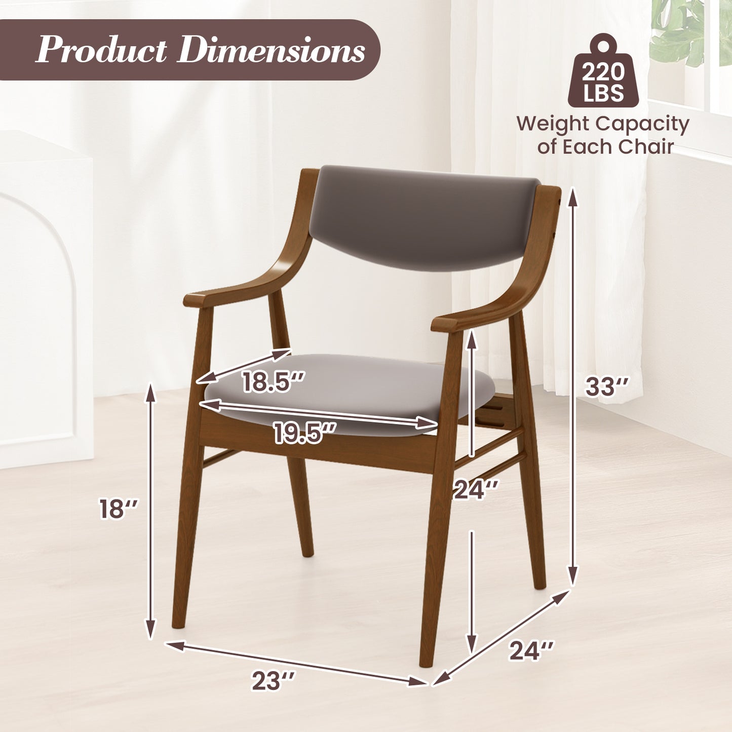 LIFEZEAL Velvet Dining Chair Set of 2 w\u002FPadded Seat & Back Armrests Rubber Wood Frame