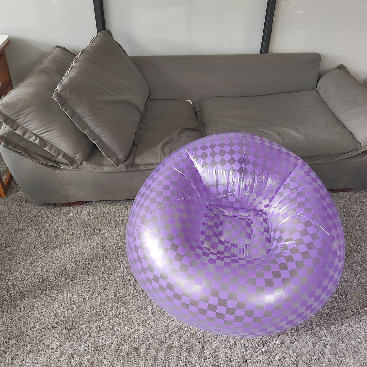 Checkerboard Pattern High-Weight Capacity Inflatable Lounge Chair - Portable PVC Easy-Clean Red Indoor\u002FOutdoor Sofa for Relaxation, No Assembly Needed,
