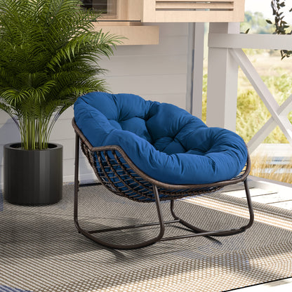 HOMEFUN Outdoor Rattan Rocking Chair with Padded Cushion - Ergonomic Recliner for Front Porch, Living Room, Patio & Garden - Durable Metal Frame, Polished Finish,
