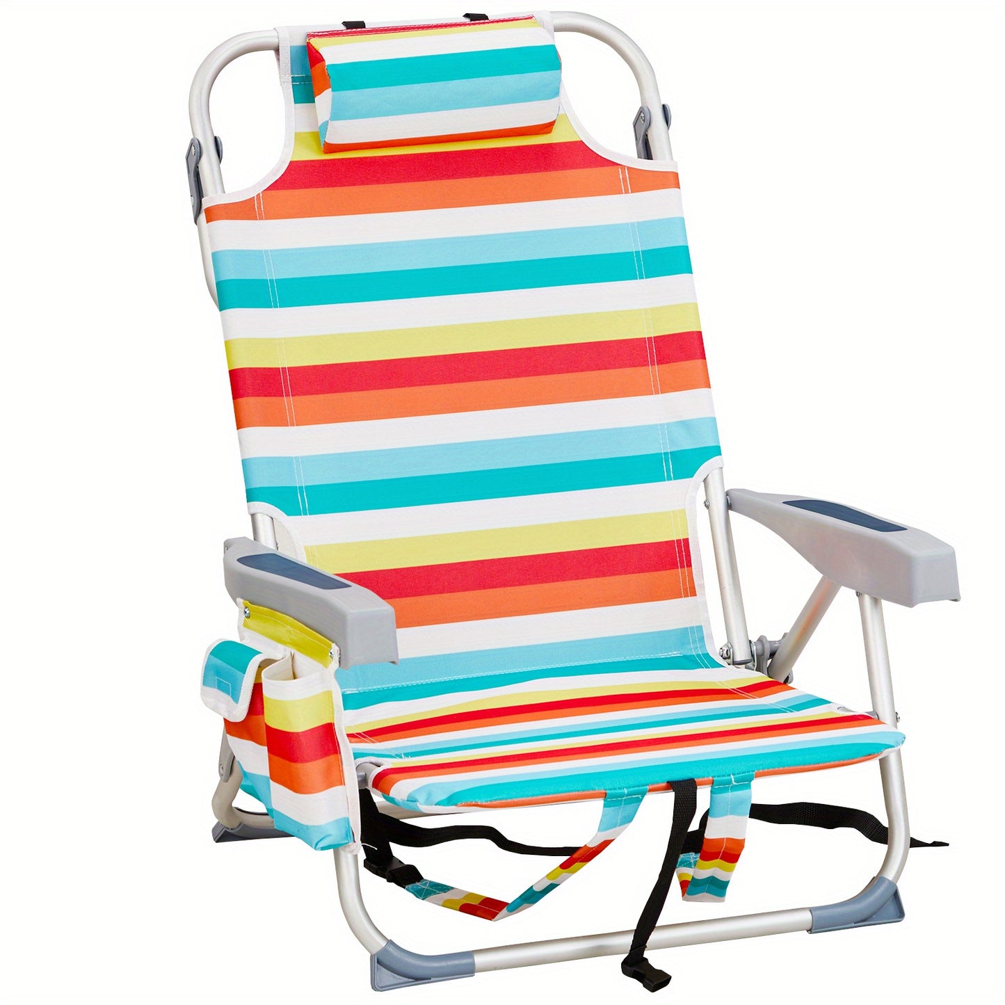 1pc Multi-pattern Beach Chair Outdoor Portable Folding Chair Thickened Oxford Fabric Silvery White Aluminum Alloy Bracket Dwarf Beach Vacation Camping Lounger