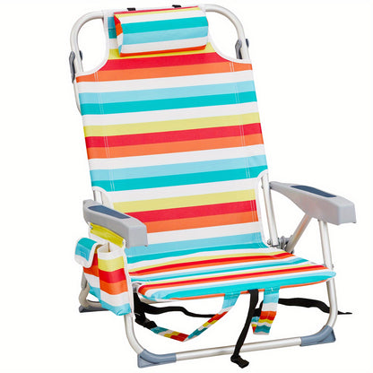 1pc Multi-pattern Beach Chair Outdoor Portable Folding Chair Thickened Oxford Fabric Silvery White Aluminum Alloy Bracket Dwarf Beach Vacation Camping Lounger