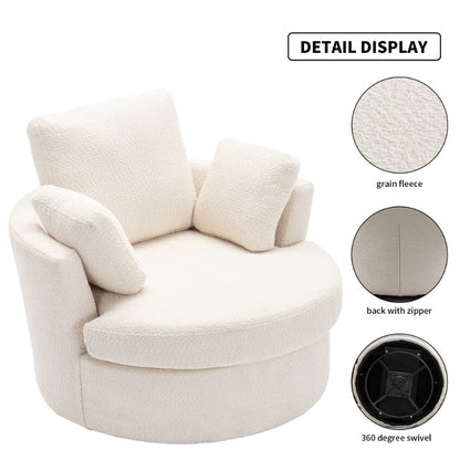 Extra Large 360° Swivel Chair - Cozy Club Style with 3 Pillows, Beige Fabric, Round Design for Living Room, Lounge, or Hotel Use, 40.2D X 42.1W X 34.3H Inch,