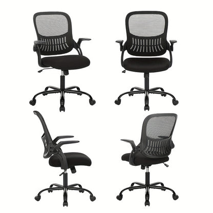 Office Computer Desk Chair, Ergonomic Mid-Back Mesh Rolling Work Swivel Task Chairs with Comfortable Lumbar Support, Wheels, Comfy Flip-up Arms for Home,