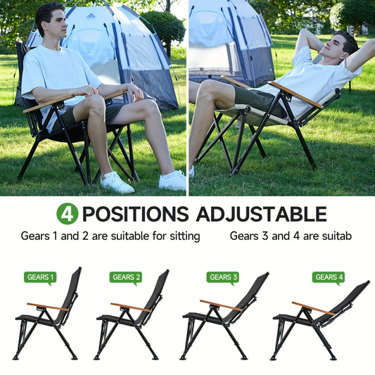 Portable Folding Camping Chair with Armrests - Lightweight Outdoor Beach & Picnic Chair, Ergonomic Design, Durable Black Frame & Orange Accents,
