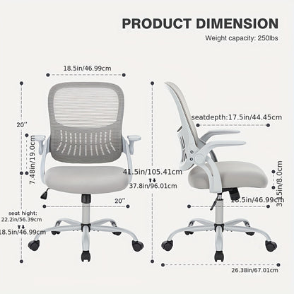 Office Computer Desk Chair, Ergonomic Mid-Back Mesh Rolling Work Swivel Task Chairs with Comfortable Lumbar Support, Wheels, Comfy Flip-up Arms for Home,