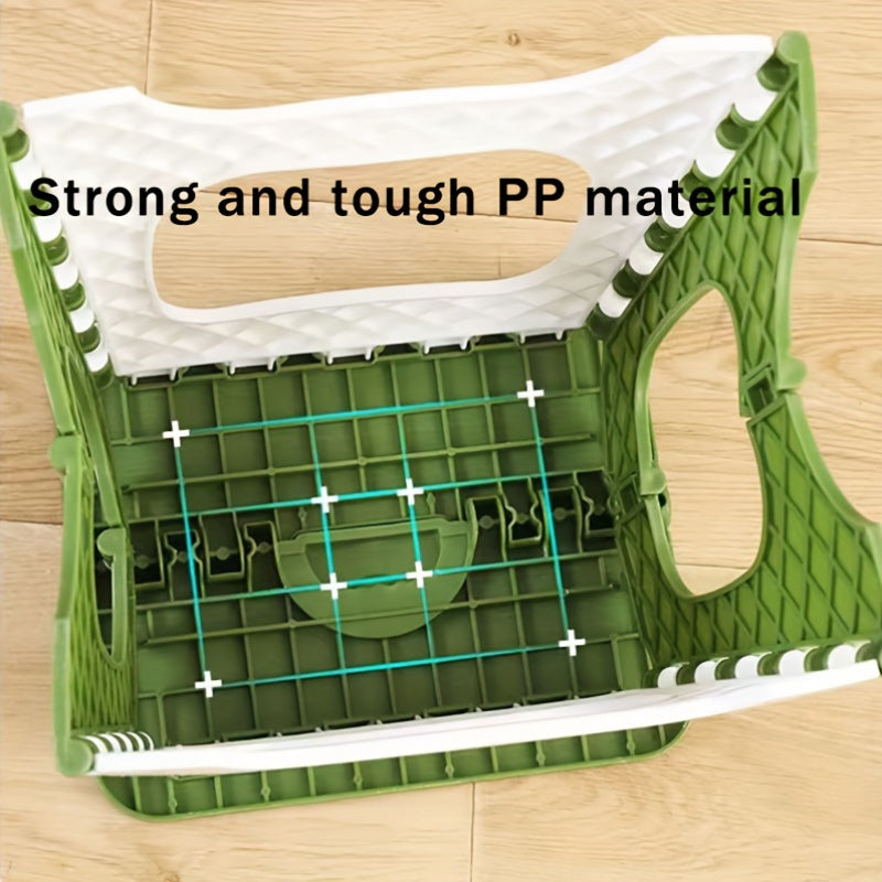 Portable Outdoor Folding Stool - Compact Lightweight Durable PP Material, Green & White Square Design with Ergonomic Grip, Sturdy Foldable Mini Chair for Fishing,