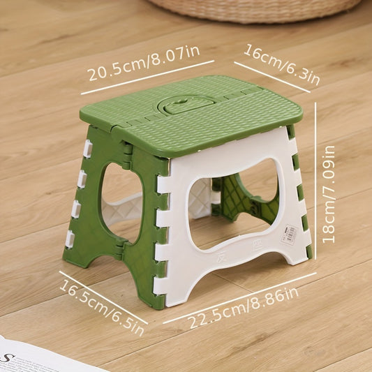 Portable Outdoor Folding Stool - Compact Lightweight Durable PP Material, Green & White Square Design with Ergonomic Grip, Sturdy Foldable Mini Chair for Fishing,