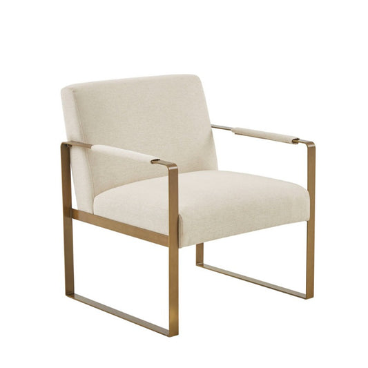 2025 Accent Chair - Modern Minimalist Design with Golden Accents, Elegant White Fabric & Metal Frame, Perfect for Living Room or Office Decor, No Assembly Required,