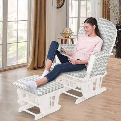 MAXMASS Glider and Ottoman Set, Rocking Chair & Ottoman Set with Solid Wooden Frame & Smooth Rocking Motion, Detachable Padded Cushion with Storage Pocket,