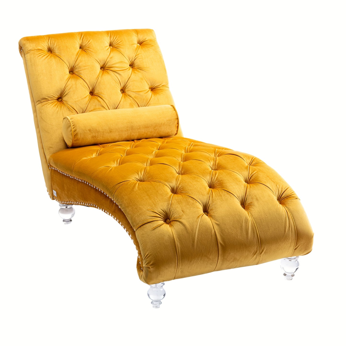 Velvet Chaise Lounge Indoor, Button-Tufted Upholstered Chaise Lounge Chair with Pillow for Bedroom Living Room Office