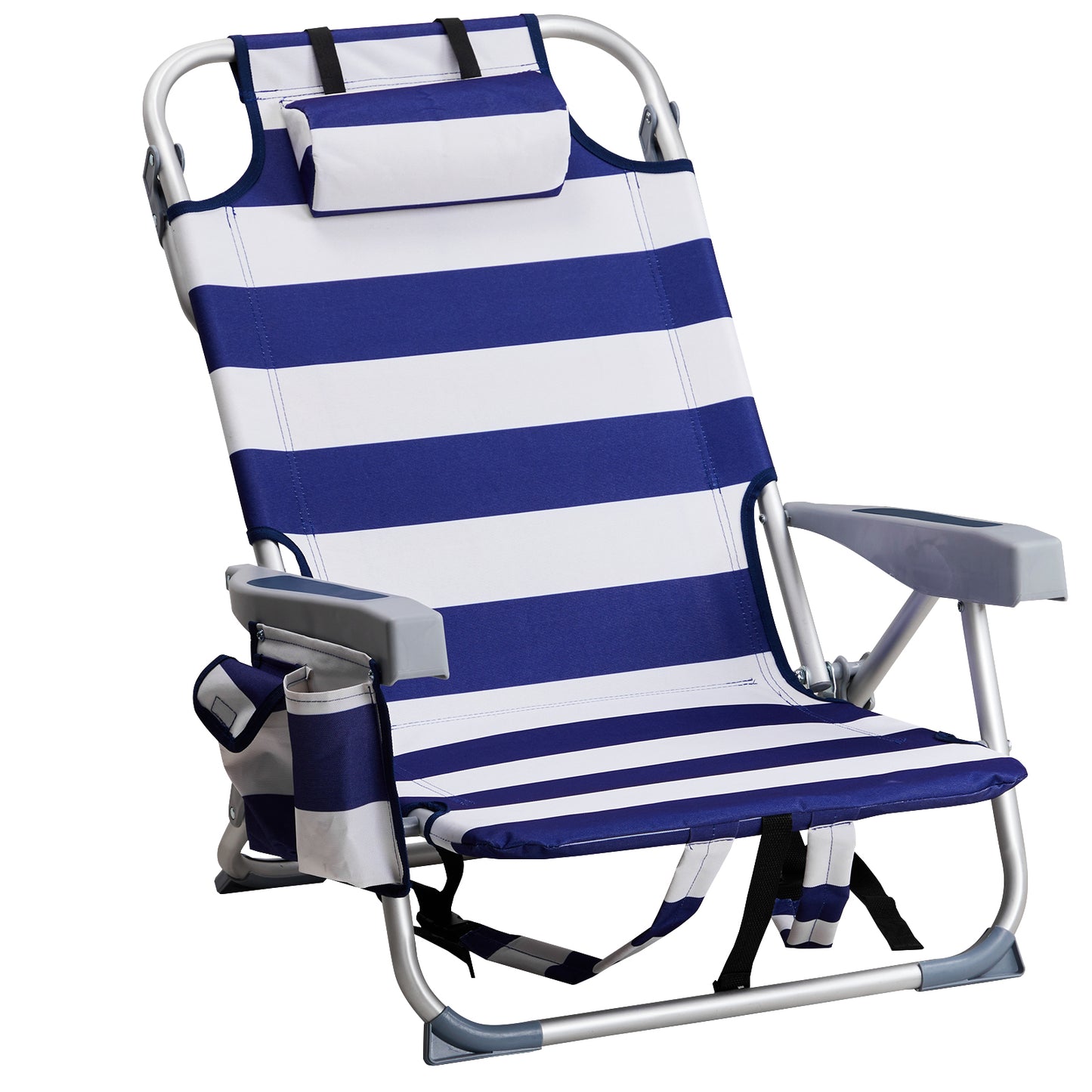1pc Multi-pattern Beach Chair Outdoor Portable Folding Chair Thickened Oxford Fabric Silvery White Aluminum Alloy Bracket Dwarf Beach Vacation Camping Lounger