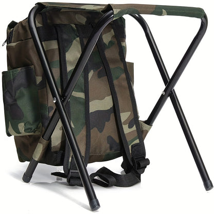 1pc Folding Camping Chair with Backpack & Ottoman, Stainless Steel Frame, Portable Chair for Outdoor Activities, Adjustable Lumbar Support, Open Back,
