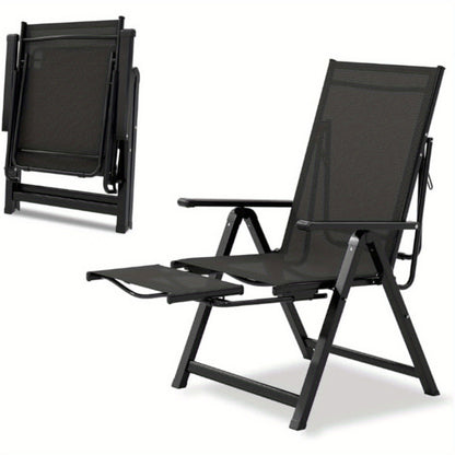 1pc MERXENG Heavy Duty Adjustable Reclining Folding Chair with Foot Rest & Widened Armrests - Durable Metal Frame, Manual Handle Adjustment, Foldable Design
