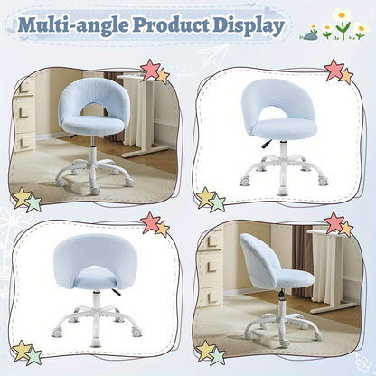 Small Size Living Room Lounge Chair with Faux Fur Cute Dressing Chair, Adjustable Height Armless Desk Chair, 360° Rotation and Comfortable Rolling, Suitable for Study,