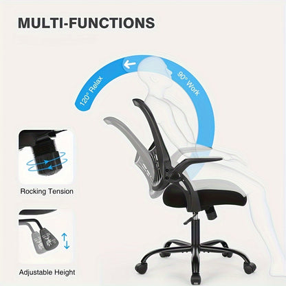 Office Computer Desk Chair, Ergonomic Mid-Back Mesh Rolling Work Swivel Task Chairs with Comfortable Lumbar Support, Wheels, Comfy Flip-up Arms for Home,