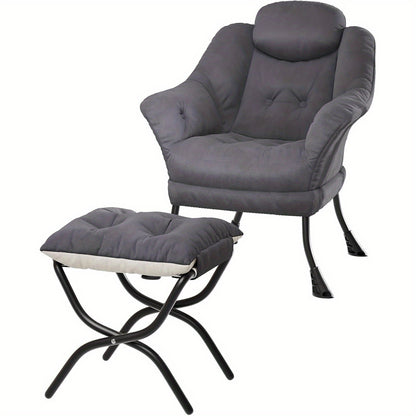 TOWALLMARK Modern Lazy Chair with Ottoman - Ergonomic Armrests, Side Pocket & Footrest, Hardwood Frame & Metal Base, Mixed Color Upholstery,