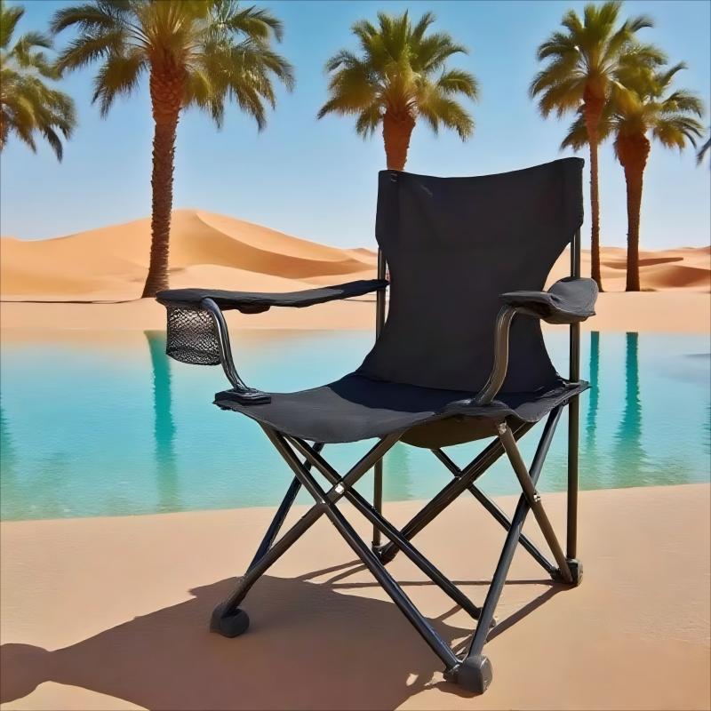 Best Seller in 88 Countries and Regions, 1pc Portable Folding Camping Chair with Armrests & Built-in Cup Holder