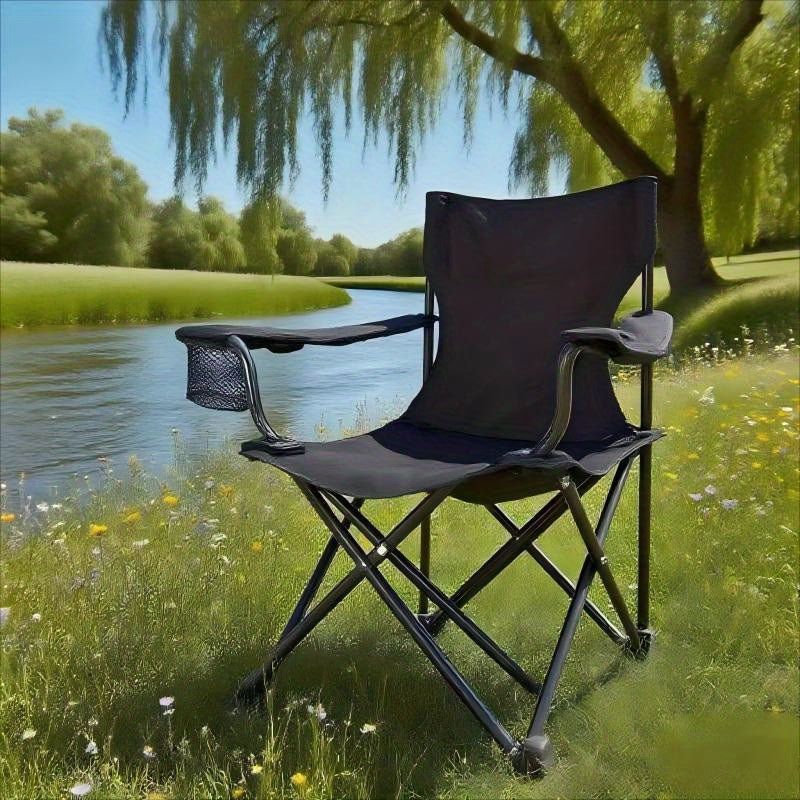 Best Seller in 88 Countries and Regions, 1pc Portable Folding Camping Chair with Armrests & Built-in Cup Holder