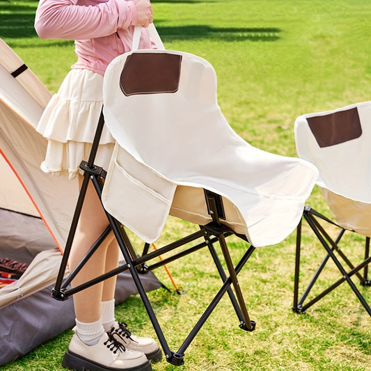 SUNCOJIA Portable Folding Camping Chair, Steel Frame with Oxford Fabric Cover, Backrest Moon Chair for Fishing, Hiking, and Travel, Compact and Durable Design,