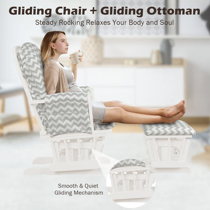 MAXMASS Glider and Ottoman Set, Rocking Chair & Ottoman Set with Solid Wooden Frame & Smooth Rocking Motion, Detachable Padded Cushion with Storage Pocket,