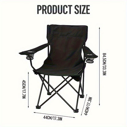 Best Seller in 88 Countries and Regions, 1pc Portable Folding Camping Chair with Armrests & Built-in Cup Holder