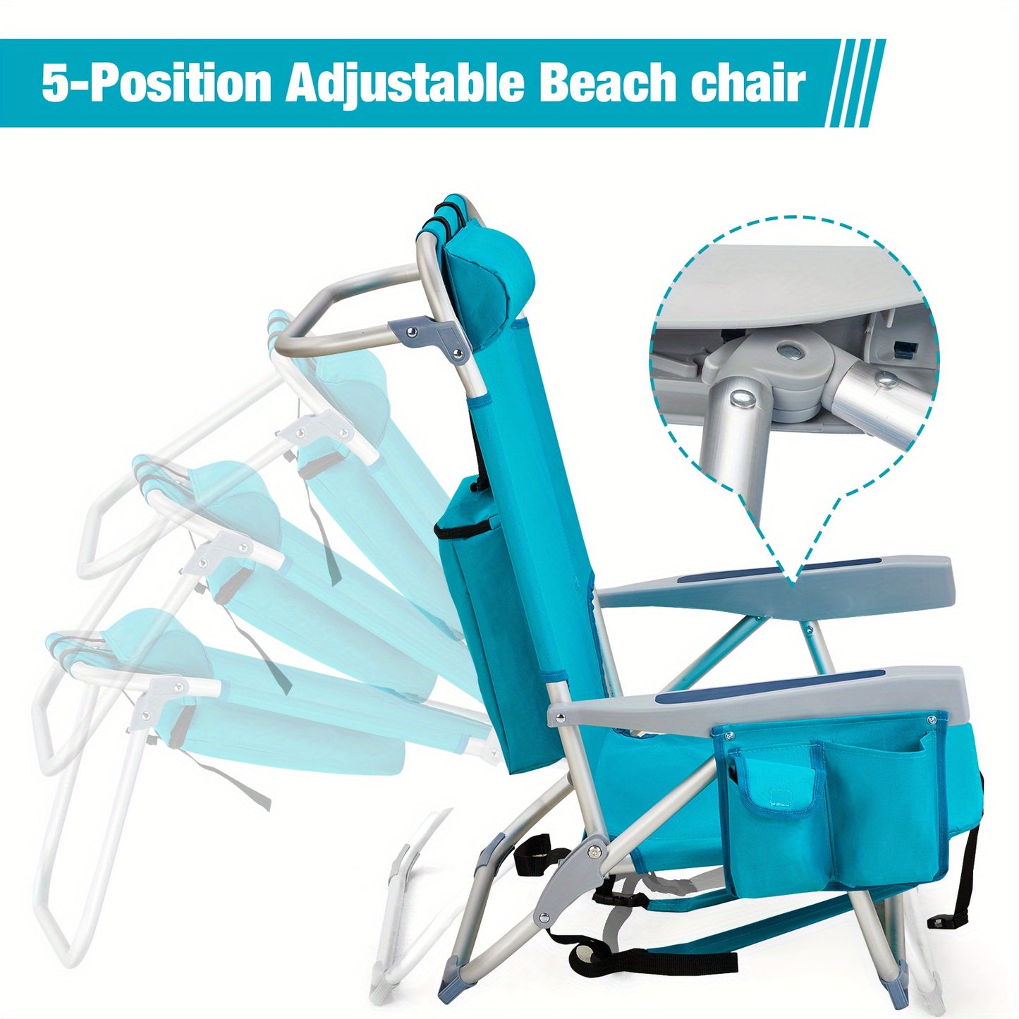 1pc Multi-pattern Beach Chair Outdoor Portable Folding Chair Thickened Oxford Fabric Silvery White Aluminum Alloy Bracket Dwarf Beach Vacation Camping Lounger