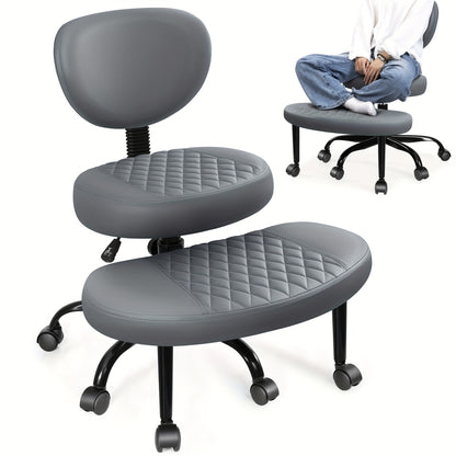 Ergonomic Cross-Legged Chair Kerdom Ergonomic Adjustable Height Cross-Legged Chair | 360° Swivel & 5-Wheel Rolling Base, Soft Padded Comfort for Home Office,