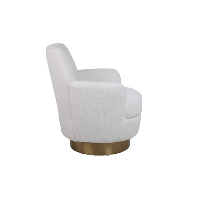 Teddy 360° Swivel Barrel Accent Chair - Plush Round Reading Armchair with Golden Stainless Steel Base, Ivory Upholstery, No Assembly Required for Living Room & Bedroom