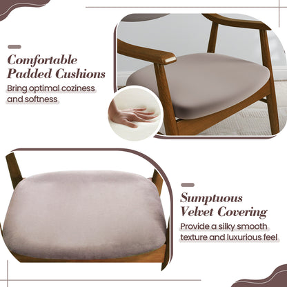 LIFEZEAL Velvet Dining Chair Set of 2 w\u002FPadded Seat & Back Armrests Rubber Wood Frame