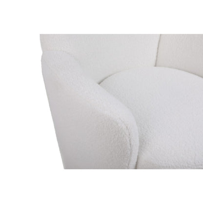 Teddy 360° Swivel Barrel Accent Chair - Plush Round Reading Armchair with Golden Stainless Steel Base, Ivory Upholstery, No Assembly Required for Living Room & Bedroom