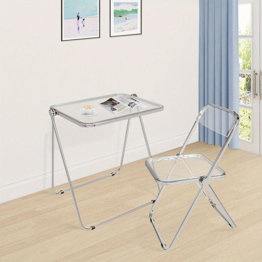 Modern Clear Folding Chair with Metal Frame – Lightweight, Ergonomic Design for Indoor Use, Ideal for Dining Room, Office, and Events, Foldable Chair