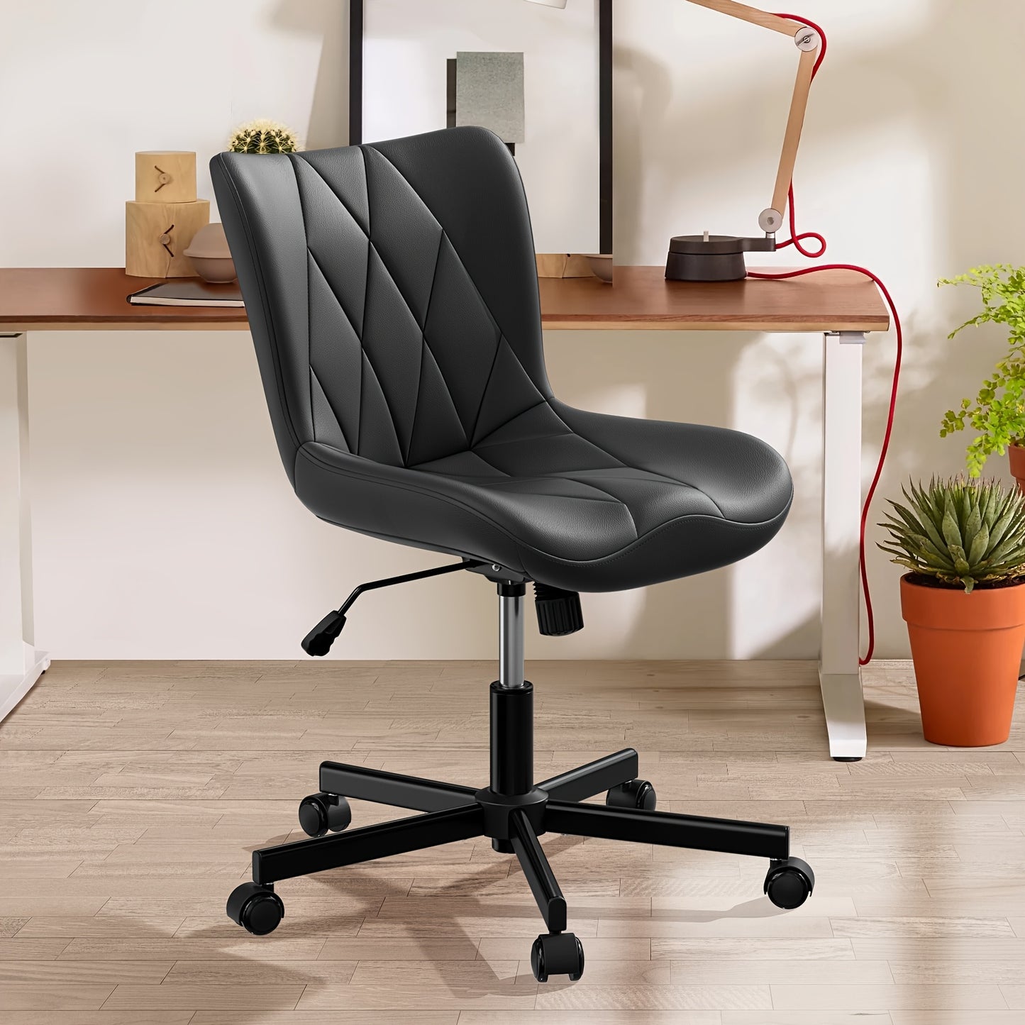 Armless Desk Chair, Morden Home Office Chair No Arms, Adjustable Height & Rocking Computer Gaming Chair, Vanity Chair, Ergonomic Seat Soft Padded Desk Chairs