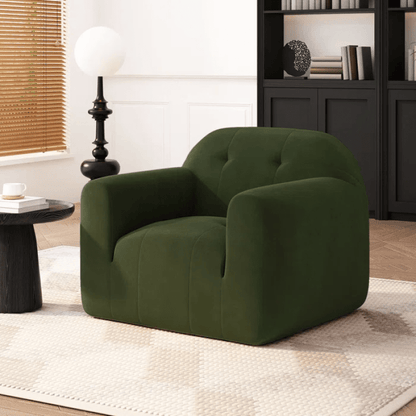 2025 Modern Club Chair - Olive Green Boucle Fabric Accent Chair, No Assembly Required, Sleek Minimalist Design for Living Room, Lounge, Reading Nook - Easy-Clean