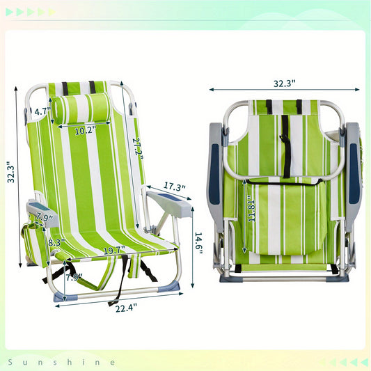 1pc Multi-pattern Beach Chair Outdoor Portable Folding Chair Thickened Oxford Fabric Silvery White Aluminum Alloy Bracket Dwarf Beach Vacation Camping Lounger
