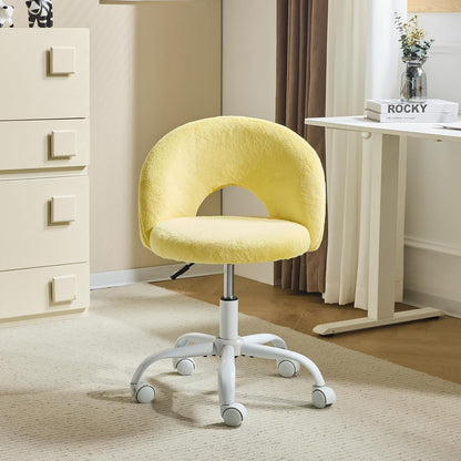 Small Size Living Room Lounge Chair with Faux Fur Cute Dressing Chair, Adjustable Height Armless Desk Chair, 360° Rotation and Comfortable Rolling, Suitable for Study,
