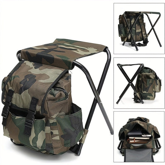 1pc Folding Camping Chair with Backpack & Ottoman, Stainless Steel Frame, Portable Chair for Outdoor Activities, Adjustable Lumbar Support, Open Back,