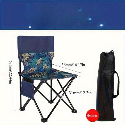 Portable Folding Camping Chair with Floral Backrest & Side Pockets - Lightweight Steel Frame, Durable Oxford Fabric, Compact Foldable Design for Outdoor Fishing,