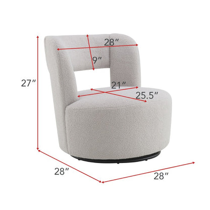 Swivel Barrel Chair with Soft Teddy Fabric, Round Accent Chair for Living Room Bedroom Office, Comfy Rotating Seat with Performance Fabric, Cozy Grey Chair for Relaxing