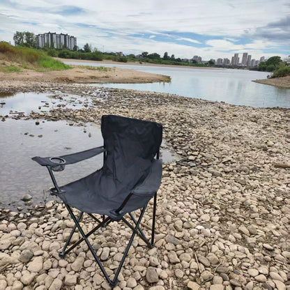 Portable Folding Camping Chair with Adjustable Backrest - Lightweight Outdoor Fishing & Picnic Chair, Durable Black Frame