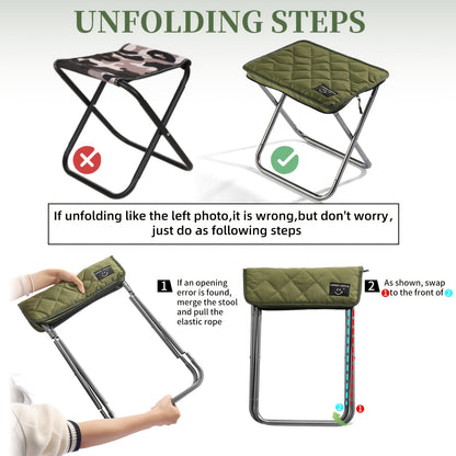 URBANWAVE Portable Folding Stool - Lightweight Aluminum Alloy Square Chair with Quilted Design, Ideal for Camping, Picnics, and Travel, Includes Carrying Bag,