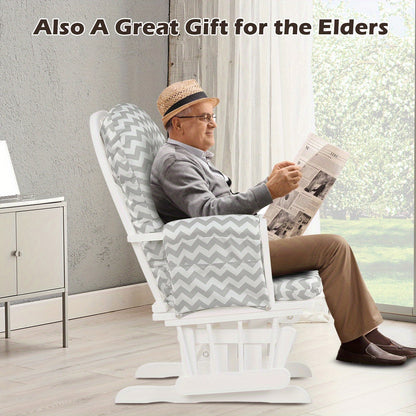 MAXMASS Glider and Ottoman Set, Rocking Chair & Ottoman Set with Solid Wooden Frame & Smooth Rocking Motion, Detachable Padded Cushion with Storage Pocket,