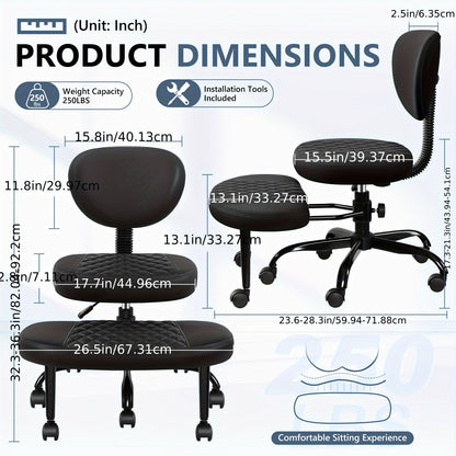 Ergonomic Cross-Legged Chair Kerdom Ergonomic Adjustable Height Cross-Legged Chair | 360° Swivel & 5-Wheel Rolling Base, Soft Padded Comfort for Home Office,