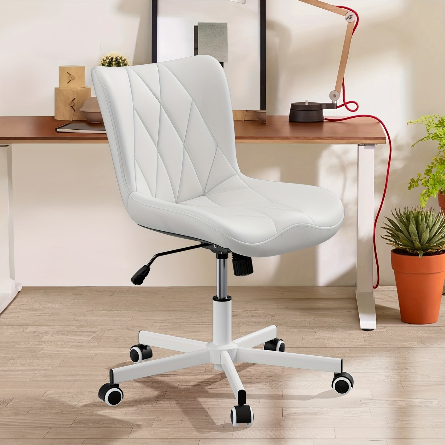 Armless Desk Chair, Morden Home Office Chair No Arms, Adjustable Height & Rocking Computer Gaming Chair, Vanity Chair, Ergonomic Seat Soft Padded Desk Chairs