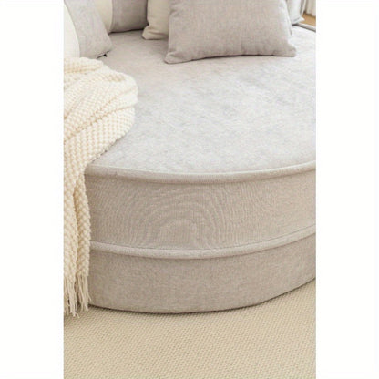 Soft Chenille Barrel Chair with 5 Pillows & Ottoman - Oversized Round Accent Lounge Sofa, Retro Style Plush Gray Fabric, Durable Non-Wood Construction for Living Room, Bedroom, Reading Nook